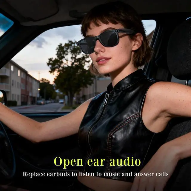 Alt view image 6 of 6 - Latest AI Smart Glasses with 4K Camera Hands-Free Video Recording, Open-Ear Audio & Wireless Connection for Vlog, Driving, Outdoor, Daily Life,Midnight Black