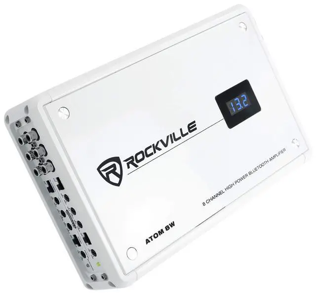 Alt view image 2 of 6 - Atom 8W 8-Channel Marine Boat Amplifier with 4 AWG Wiring Kit | 3500W Peak / 880W RMS, Bluetooth, Class D, RCA Output, 50Hz-250Hz HPF/LPF, Waterproof RMWK4 Marine Wiring Kit, 2-items