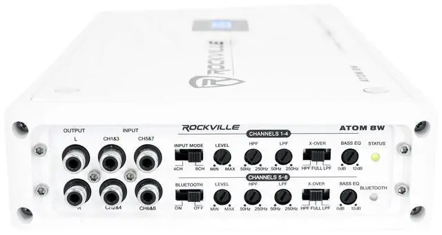 Alt view image 4 of 6 - Atom 8W 8-Channel Marine Boat Amplifier with 4 AWG Wiring Kit | 3500W Peak / 880W RMS, Bluetooth, Class D, RCA Output, 50Hz-250Hz HPF/LPF, Waterproof RMWK4 Marine Wiring Kit, 2-items