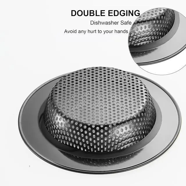 Alt view image 3 of 6 - LASSHSWA Kitchen Sink Strainer Stainless Steel, Kitchen Sink Drain Strainer, Silver-Black Sink Strainers for Kitchen Sinks with Large Wide Rim 4.5" Diameter (2 PCS)