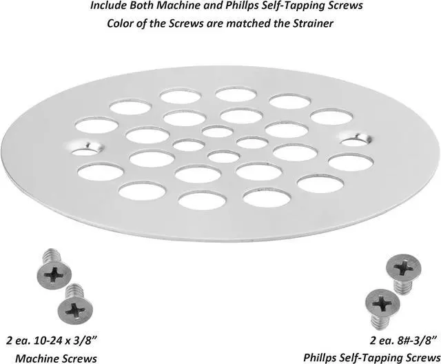 Alt view image 3 of 7 - Artiwell 4-1/4 Shower Strainer Drain Trim Set, Screw-in Shower Strainer Drain Cover, Plastic-Oddities Style Replacement Strainer Grid,Machine & Self-Tapping Screws Included (Chrome Plated)