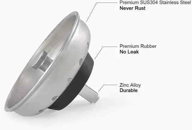 Alt view image 2 of 7 - GZILA Kitchen Sink Basket Strainer Stopper, Replacement for 3-1/2 Inch Standard Kitchen Sink Drain, 304 Stainless Steel Brushed Nickel, Rubber Stop, Metal Knob
