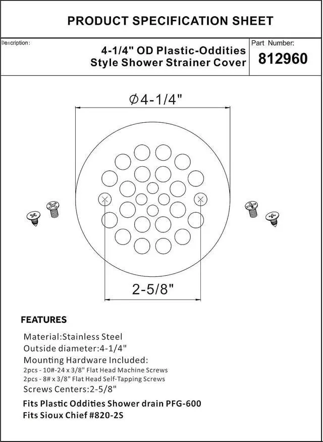 Alt view image 7 of 7 - Artiwell 4-1/4 Shower Strainer Drain Trim Set, Screw-in Shower Strainer Drain Cover, Plastic-Oddities Style Replacement Strainer Grid,Machine & Self-Tapping Screws Included (Chrome Plated)