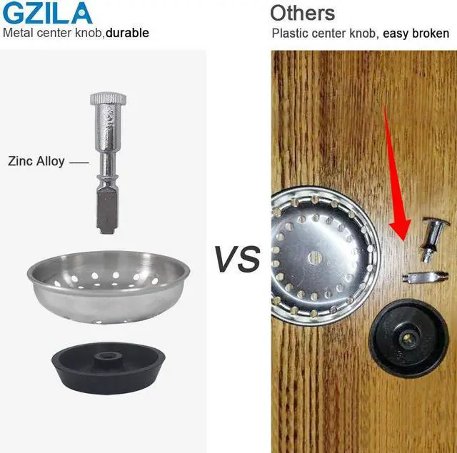 Alt view image 6 of 7 - GZILA Kitchen Sink Basket Strainer Stopper, Replacement for 3-1/2 Inch Standard Kitchen Sink Drain, 304 Stainless Steel Brushed Nickel, Rubber Stop, Metal Knob
