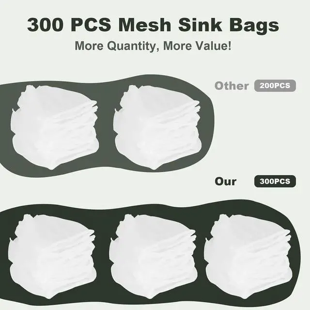 Alt view image 4 of 6 - 300 PCS Kitchen Sink Strainer Mesh Bag, Small Disposable Mesh Sink Strainer Bags, Fit All Drain Sinks for Kitchen, Bath, Tub, Anti-Clogging