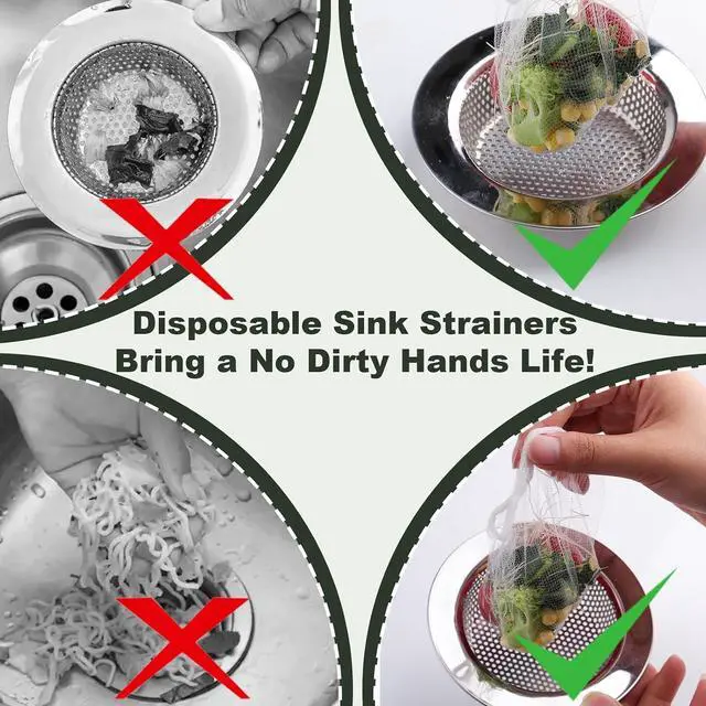 Alt view image 5 of 6 - 300 PCS Kitchen Sink Strainer Mesh Bag, Small Disposable Mesh Sink Strainer Bags, Fit All Drain Sinks for Kitchen, Bath, Tub, Anti-Clogging