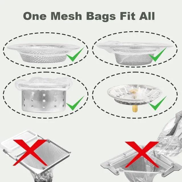 Alt view image 6 of 6 - 300 PCS Kitchen Sink Strainer Mesh Bag, Small Disposable Mesh Sink Strainer Bags, Fit All Drain Sinks for Kitchen, Bath, Tub, Anti-Clogging