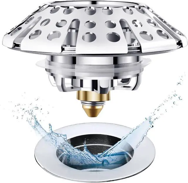 Main image of AzWzz Universal Tub Stopper Bathtub Drain Plug, Pop Up Tub Drain Hair Catcher, Drain Cover with Strainer, for 1-3/8 to 2in Bath Drain Hole