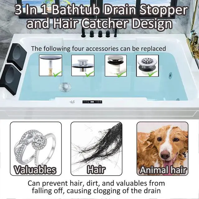Alt view image 2 of 7 - AzWzz Universal Tub Stopper Bathtub Drain Plug, Pop Up Tub Drain Hair Catcher, Drain Cover with Strainer, for 1-3/8 to 2in Bath Drain Hole