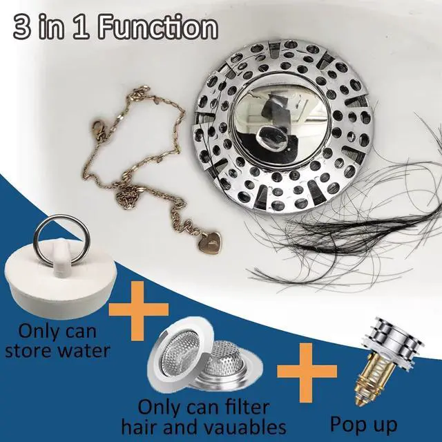 Alt view image 5 of 7 - AzWzz Universal Tub Stopper Bathtub Drain Plug, Pop Up Tub Drain Hair Catcher, Drain Cover with Strainer, for 1-3/8 to 2in Bath Drain Hole