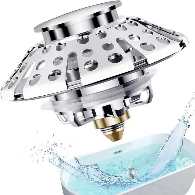 Alt view image 7 of 7 - AzWzz Universal Tub Stopper Bathtub Drain Plug, Pop Up Tub Drain Hair Catcher, Drain Cover with Strainer, for 1-3/8 to 2in Bath Drain Hole