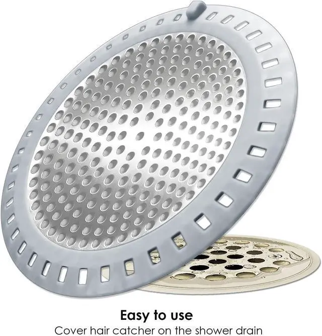 Alt view image 4 of 6 - Seatery 2PCS Shower Drain Hair Catcher, Shower Drain Strainer, Stainless Steel with Silicone Edging, 4.75 Inch Diameter
