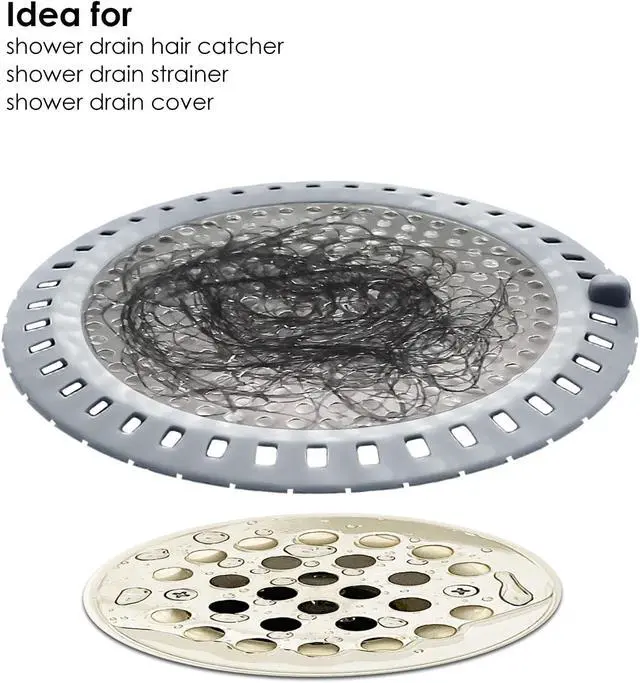 Alt view image 6 of 6 - Seatery 2PCS Shower Drain Hair Catcher, Shower Drain Strainer, Stainless Steel with Silicone Edging, 4.75 Inch Diameter