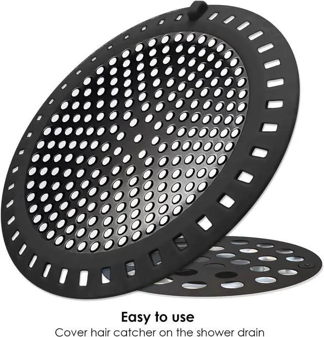 Alt view image 3 of 7 - Seatery 2PCS Shower Hair Drain Catcher/Strainer/Cover/Filter/Trap, Hair Stopper Floor Drain, Stainless Steel with Silicone Edge Drain Protector, Black, 4.75 Inch Diameter
