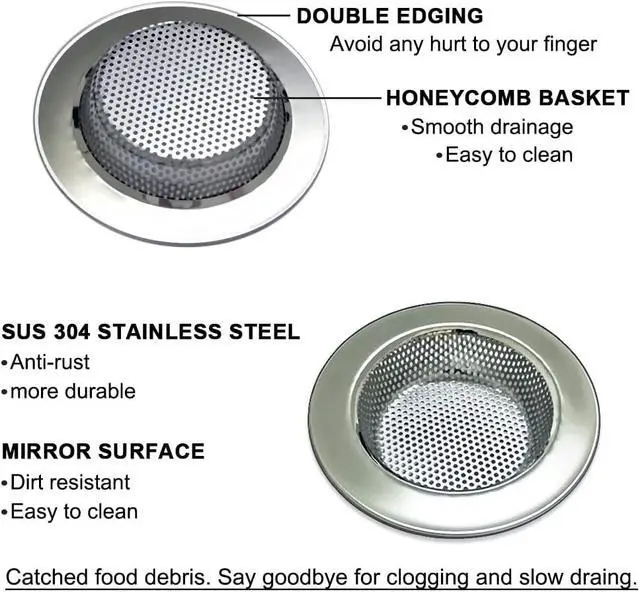 Alt view image 3 of 6 - Seatery 2PCS Kitchen Sink Strainers, Sink Drain Basket Strainer, 4.5 Inch Stainless Steel Food Scraps Catcher, Must Have Kitchen Sink Accessories
