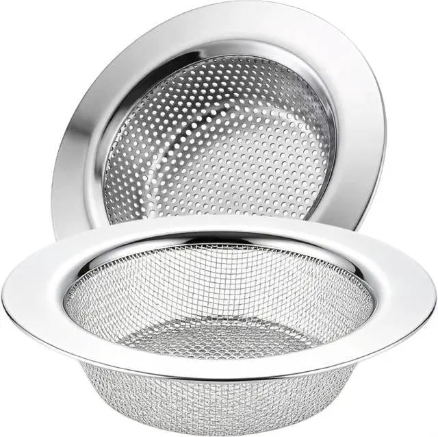 Main image of LASSHSWA 2 Pcs Kitchen Sink Strainer Stainless Steel, Mesh and Punching, Kitchen Sink Drain Strainer, Sink Strainers with Large Wide Rim 4.5" Diameter for Kitchen Sinks
