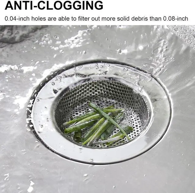 Alt view image 4 of 6 - LASSHSWA 2 Pcs Kitchen Sink Strainer Stainless Steel, Mesh and Punching, Kitchen Sink Drain Strainer, Sink Strainers with Large Wide Rim 4.5" Diameter for Kitchen Sinks