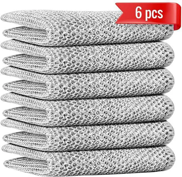 Main image of 6pcs Double Layer Multifunctional Non-Scratch Wire Dishcloth, Multipurpose Wire Dishwashing Rags Wire Cleaning Cloths Wire Dish Towels for Sinks, Pots, Pans, Counters and Cooktops in the Kitchen