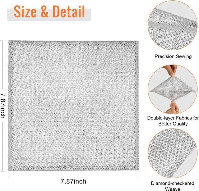 Alt view image 2 of 7 - 10pcs Double Layer Multifunctional Non-Scratch Wire Dishcloth, Multipurpose Wire Dishwashing Rags, Silver, Nylon/Polyester