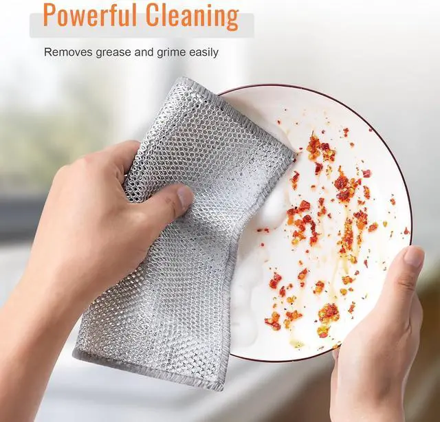 Alt view image 4 of 7 - 10pcs Double Layer Multifunctional Non-Scratch Wire Dishcloth, Multipurpose Wire Dishwashing Rags, Silver, Nylon/Polyester