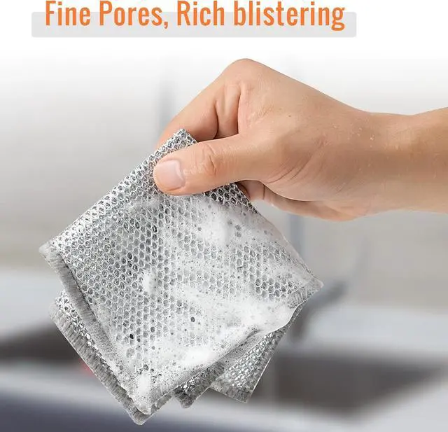 Alt view image 5 of 7 - 10pcs Double Layer Multifunctional Non-Scratch Wire Dishcloth, Multipurpose Wire Dishwashing Rags, Silver, Nylon/Polyester