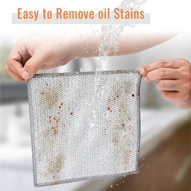 Alt view image 6 of 7 - 10pcs Double Layer Multifunctional Non-Scratch Wire Dishcloth, Multipurpose Wire Dishwashing Rags, Silver, Nylon/Polyester
