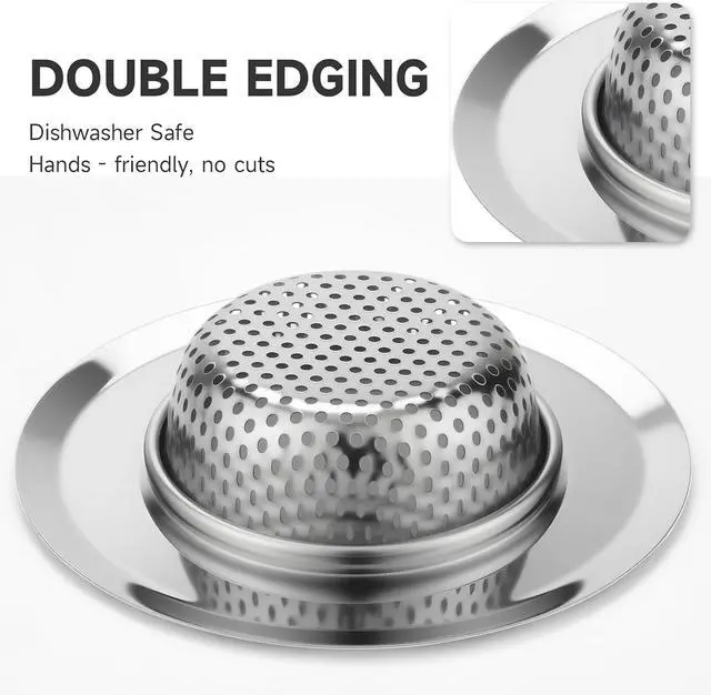 Alt view image 3 of 7 - Kitchen Sink Drain Strainer, Premium Stainless Steel Rust-Proof Wide Rim Kitchen Drain Strainer Stopper Filter Basket for Kitchen Sinks (2 Pack)