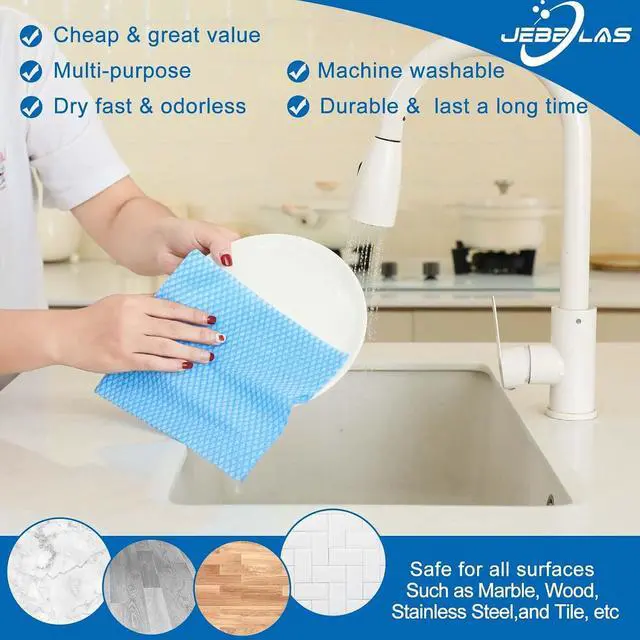 Alt view image 2 of 7 - JEBBLAS Disposable Dish Towels and Cloths, Reusable Wipes, 50 Count/Pack, Green