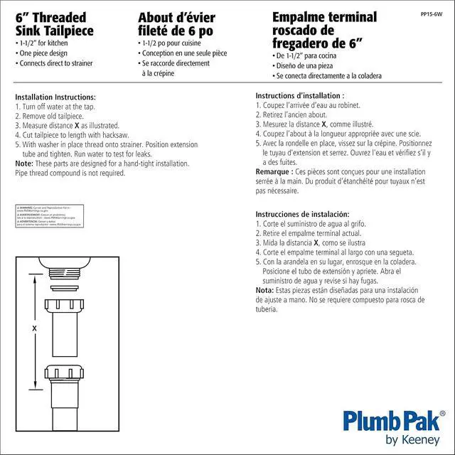 Alt view image 3 of 3 - Keeney PP15-6W 1 1/2" x 6" Plastic Strainer Tailpiece Threaded