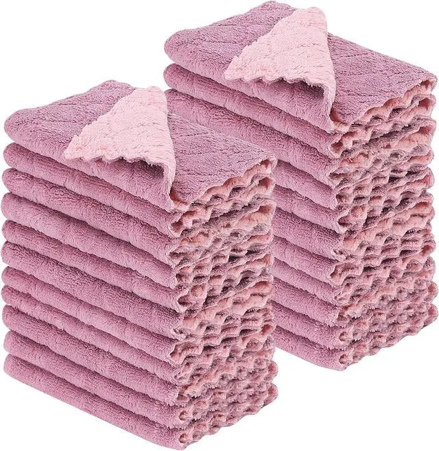 Main image of 22 Pack Kitchen Dish Cloths, Reusable Dish Towels, Nonstick Oil Washable Fast Drying, Super Absorbent Coral Velvet Cleaning Cloths for Cleaning Tableware, Kitchen, Bathroom(Pink-purple-10" x 6")