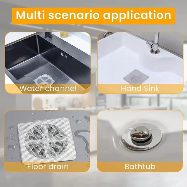 Alt view image 4 of 7 - 25 Pack,4" X 4" Disposable Shower Drain Cover Hair Catcher, Square Shower Drain Mesh Sticker, Bathroom, Laundry, Bathtub, Kitchen, Sink, for Human & Pet (25 PCS)