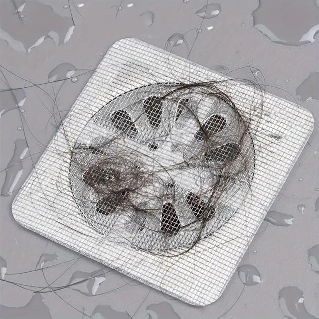 Alt view image 6 of 7 - 25 Pack,4" X 4" Disposable Shower Drain Cover Hair Catcher, Square Shower Drain Mesh Sticker, Bathroom, Laundry, Bathtub, Kitchen, Sink, for Human & Pet (25 PCS)