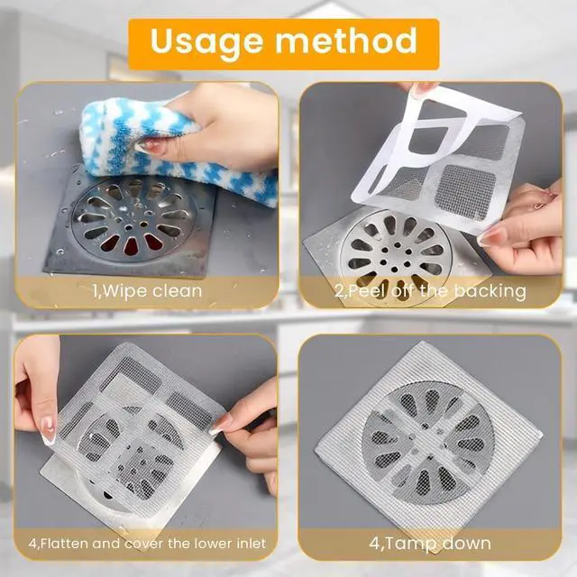 Alt view image 3 of 7 - 25 Pack,4" X 4" Disposable Shower Drain Cover Hair Catcher, Square Shower Drain Mesh Sticker, Bathroom, Laundry, Bathtub, Kitchen, Sink, for Human & Pet (25 PCS)