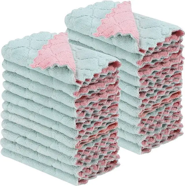 Main image of 22 Pack Kitchen Dish Cloths, Reusable Dish Towels, Nonstick Oil Washable Fast Drying, Super Absorbent Coral Velvet Cleaning Cloths for Cleaning Tableware, Kitchen, Bathroom (Pink-green-10" x 6")