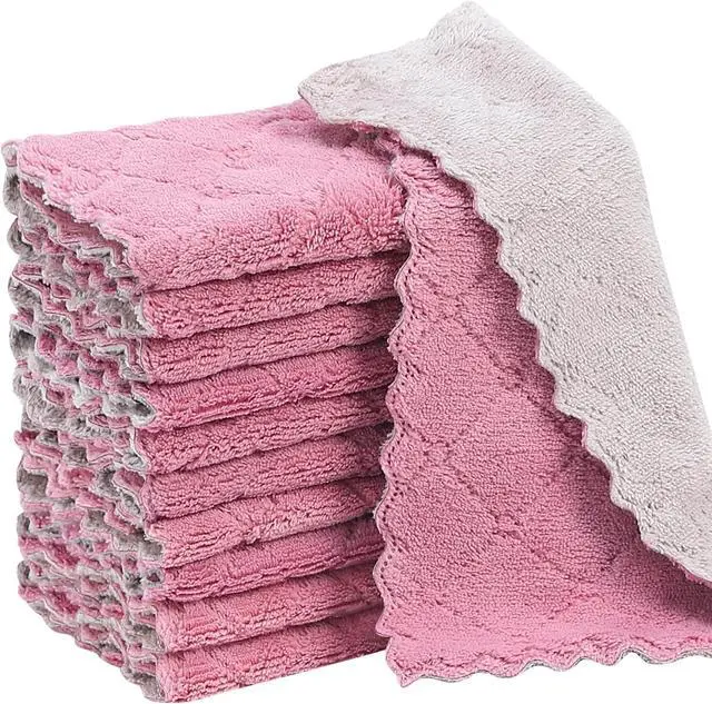 Main image of Rachan 11Pack Kitchen Dish Cloths, Reusable Dish Towels, Nonstick Oil Washable Fast Drying, Super Absorbent Coral Velvet Cleaning Cloths for Cleaning Tableware, Kitchen, Bathroom (Purple-grey10 x 6")