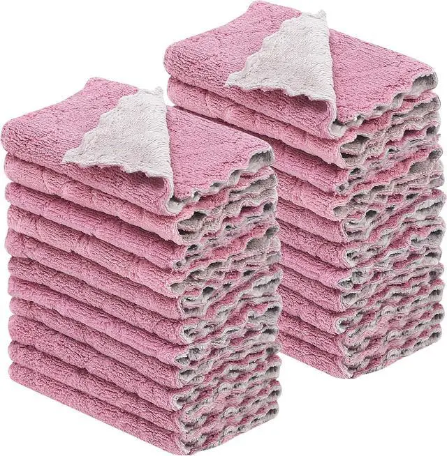 Main image of 22 Pack Kitchen Dish Cloths, Reusable Dish Towels, Nonstick Oil Washable Fast Drying, Super Absorbent Coral Velvet Cleaning Cloths for Cleaning Tableware, Kitchen, Bathroom (Purple-grey10" x 6")