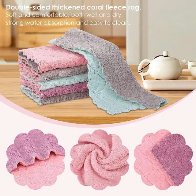 Alt view image 3 of 6 - 22 Pack Kitchen Dish Cloths, Reusable Dish Towels, Nonstick Oil Washable Fast Drying, Super Absorbent Coral Velvet Cleaning Cloths for Cleaning Tableware, Kitchen, Bathroom (Purple-grey10" x 6")