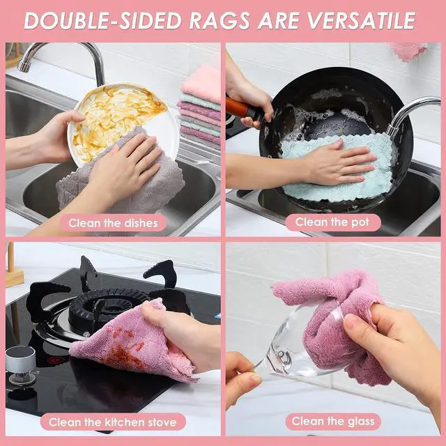 Alt view image 6 of 6 - 22 Pack Kitchen Dish Cloths, Reusable Dish Towels, Nonstick Oil Washable Fast Drying, Super Absorbent Coral Velvet Cleaning Cloths for Cleaning Tableware, Kitchen, Bathroom (Purple-grey10" x 6")