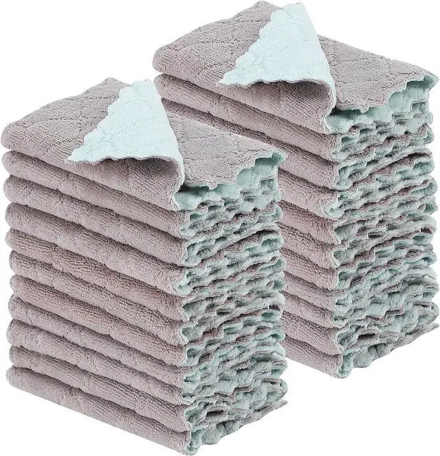 Main image of Rachan 22Pack Kitchen Dish Cloths,Reusable Dish Towels,Nonstick Oil Washable Fast Drying,Super Absorbent Coral Velvet Cleaning Cloths for Cleaning Tableware,Kitchen,Bathroom (Green-grey10 x 6")