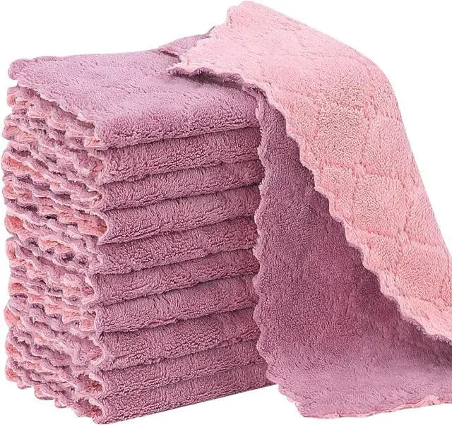 Main image of Rachan 11Pack Kitchen Dish Cloths, Reusable Dish Towels, Nonstick Oil Washable Fast Drying, Super Absorbent Coral Velvet Cleaning Cloths for Cleaning Tableware, Kitchen, Bathroom (Pink-purple10 x 6")