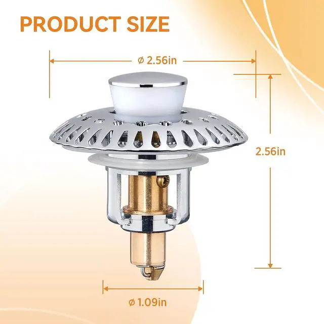 Alt view image 2 of 6 - Bathroom Sink Stopper for 1.06"-1.65" Drain Holes, 2 in 1 Bath Sink Drain Strainer Stopper, Pop Up Drain Cover Plug with Hair Catcher, Stainless Steel (Chrome Silver-1p)