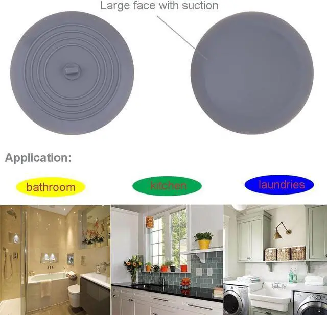 Alt view image 7 of 7 - V-TOP Tub Stopper 2 Pack, 6 inches Large Silicone Drain Plug Hair Stopper Flat Suction Cover for Kitchen Gadgets Bathroom Accessories and Laundry
