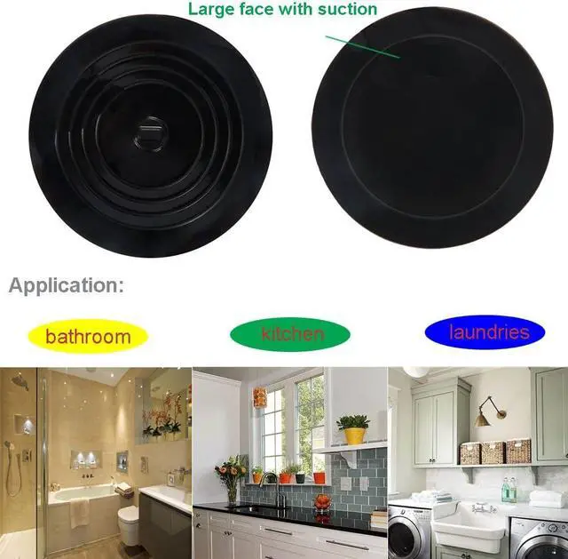 Alt view image 7 of 7 - V-TOP Tub Stopper 2 Pack, 6 inches Large Silicone Drain Plug Hair Stopper Flat Suction Cover for Kitchen, Bathroom and Laundry