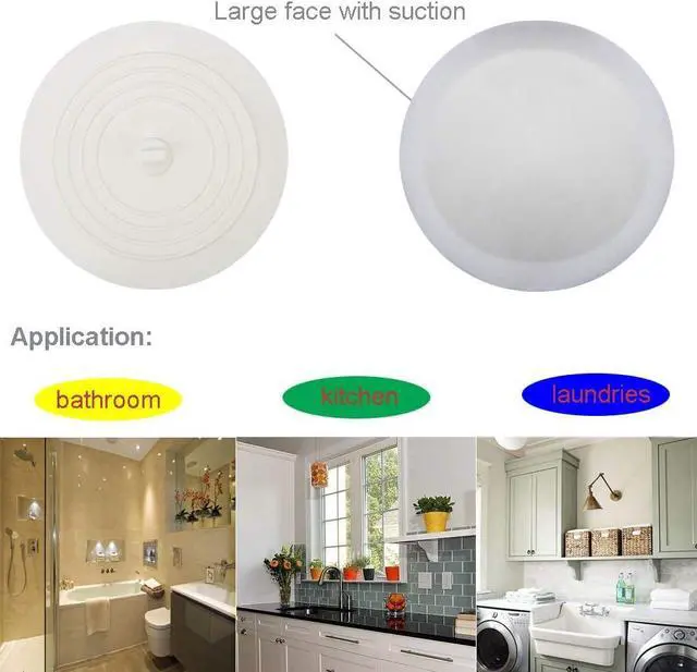 Alt view image 7 of 7 - V-TOP Tub Stopper 2 Pack, 6 inches Large Silicone Drain Plug Hair Stopper Flat Suction Cover for Kitchen Bathroom and Laundry