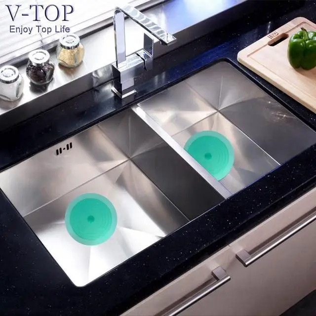 Alt view image 2 of 7 - V-TOP Tub Stopper 2 Pack, 6 inches Large Silicone Drain Plug Hair Stopper Flat Suction Cover for Kitchen Bathroom Gadgets and Accessories (Green Transparent)