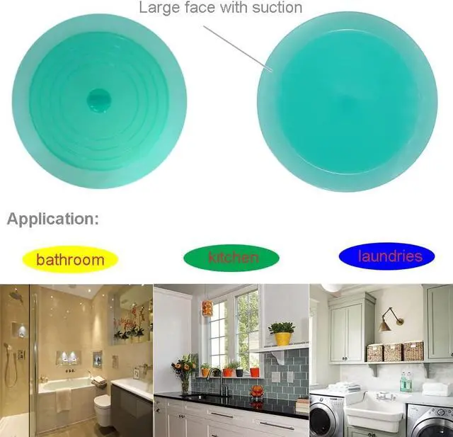 Alt view image 7 of 7 - V-TOP Tub Stopper 2 Pack, 6 inches Large Silicone Drain Plug Hair Stopper Flat Suction Cover for Kitchen Bathroom Gadgets and Accessories (Green Transparent)