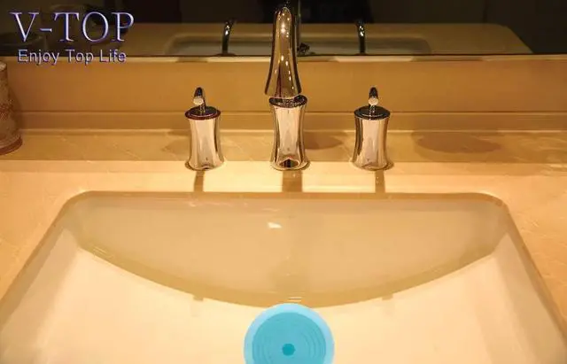 Alt view image 5 of 7 - V-TOP Tub Stopper 2 Pack, 6 inches Large Silicone Drain Plug Hair Stopper Flat Suction Cover for Kitchen Bathroom and Laundry (Blue Transparent)