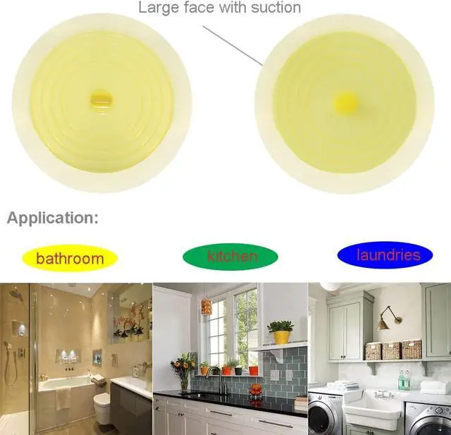 Alt view image 7 of 7 - V-TOP Bathtub Drain Plug 2 Pack, 6 inches Large Silicone Tub Stopper Hair Stopper Flat Suction Cover for Kitchen Bathroom and Laundry (Yellow Transparent)