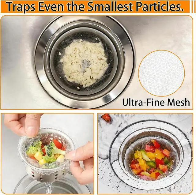 Alt view image 5 of 7 - 400 Pack Disposable Drain Covers for Sourdough, Ultra-Fine Mesh Sink Strainer Bags, Sourdough Drain Catcher Nets for Kitchen Sink, Food Scraps, Hair & Coffee Grounds