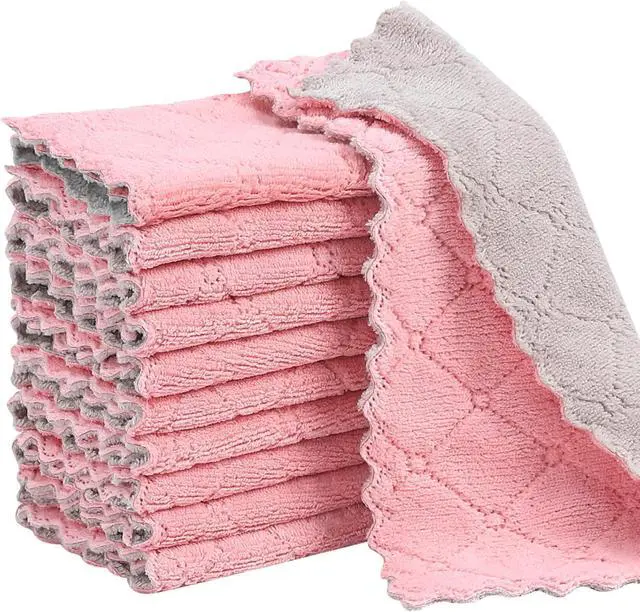 Main image of Rachan 11Pack Kitchen Dish Cloths Reusable Dish Towels,Super Absorbent Coral Velvet Cleaning Cloths for Cleaning Tableware, Kitchen, Bathroom(Pink grey10 x 6")